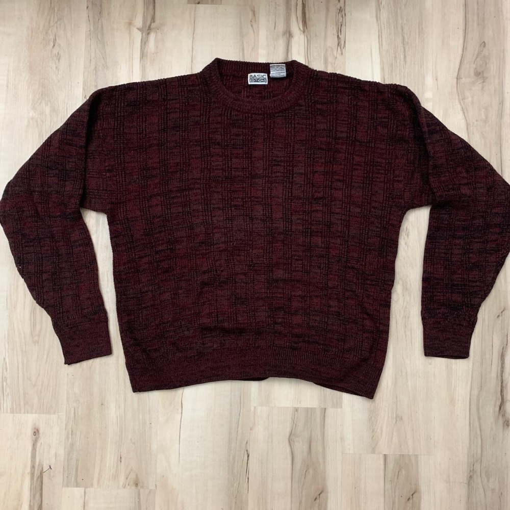 Basic Editions Vintage 90s Burgundy Crewneck Knit Sweater Mens Large